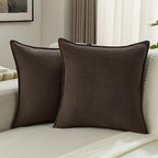 FUTEI Dark Coffee Chenille Throw Pillow Covers 24x24 Inch Set of 2,Edges Double-Stitched European Cushion Cases,Modern Home Decor for Couch Living Room