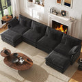 WorthFurni 146” Oversized Modular Sectional Sofa, U Shaped Cloud Couch Set, 4-Seater Comfy Chenille Couches with 2 Movable Ottomans, DIY Combination for Living Room (Black)