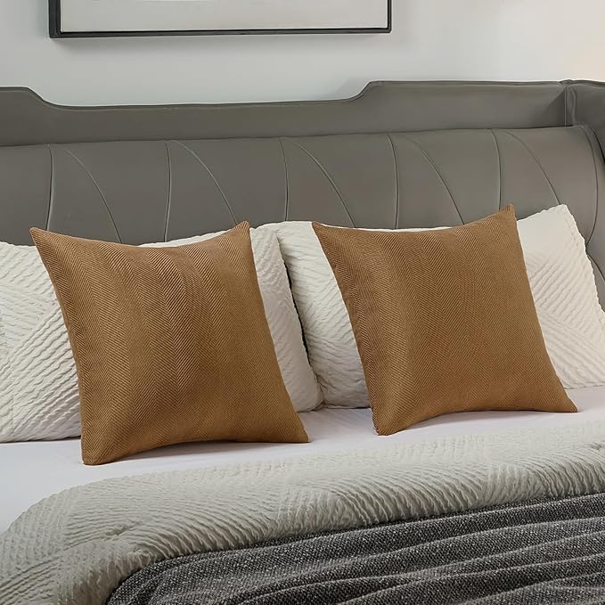FUTEI Rust Chenille Throw Pillow Covers 16x16 Inch Set of 2,Soft Wide Chevron Textured Cushion Case,Farmhouse Home Decor for Couch Bed Living Room