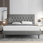 Allewie King Size Upholstered Platform Bed Frame with Adjustable Headboard, Button Tufted, Wood Slat Support, Easy Assembly, Light Gray