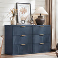 LEYAOYAO Fluted 6 Drawers Dresser, 48" Wide Modern Chest of Drawers with Wood Grain Top, Curved Profile Design, Dresser TV Stand, Wood Drawer Organizer for Bedroom, Living Room, Hallway,Blue
