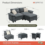 87-Inch L Shaped Sectional Sofa with Cloud Cushions, Deep Seat Modular Couch Set w/ 3 Seats & 1 Ottomans, Removable Arms, Plush Chenille Upholstery for Living Room, Apartment - Cyan