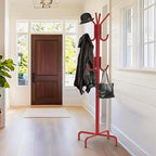 Simple Houseware Standing Coat and Hat Hanger Organizer Rack, 12 Hooks, Red