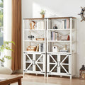 5 Tier Bookshelf 70" Tall Bookcase with Barn Doors,Large Farmhouse Display Book Shelf with Adjustable Shelves and Storage Cabinet，Library Wood Bookshelves for Living Room,Kitchen,White(2PCS)