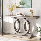 Tribesigns 55 inches Console Table with Geometric Base, Farmhouse Hallway Table, Wooden Entryway Sofa Table, Unique Long Accent Table for Decoration and Organization (Grey)
