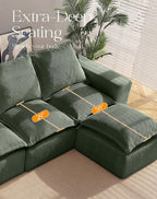 137" Comfy Cloud Couch with U-Shape Chaise & Deep Seat, Modular Sectional Sofa in a Box, Boneless Upholstered Couches for Living Room, No Assembly Required (Soft Corduroy, Green)
