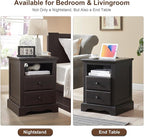 T4TREAM Nightstand with Charging Station, 18 Inch Vintage End Table with 2 Drawers for Living Room, Wood Rustic Sofa Side Table with Open Storage Shelf for Bedroom, Espresso