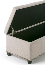 SIMPLIHOME Kingsley 48 inch Wide Transitional Rectangle Large Storage Ottoman in Natural Linen Look Fabric, Assembled, For the Living Room, Entryway and Family Room