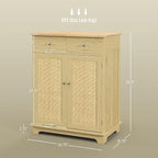 HOMCOM Sideboard with Solid Wood Countertop, Modern Kitchen Storage Cabinet, Coffee Bar Cabinet with 2 Drawers, Doors and Adjustable Shelf, Natural Rattan