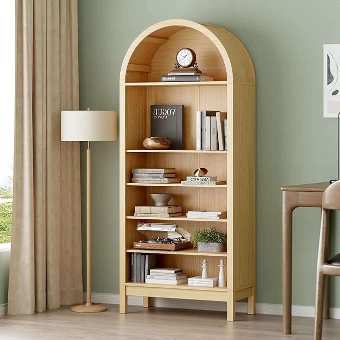 70" Tall Arched Shoe Cabinet, 7-Tier Shoe Rack with 3 Adjustable Shelves, Large Freestanding Shoe Organizer for Entryway, Closet, Hallway, Living Room (Natural Oak)