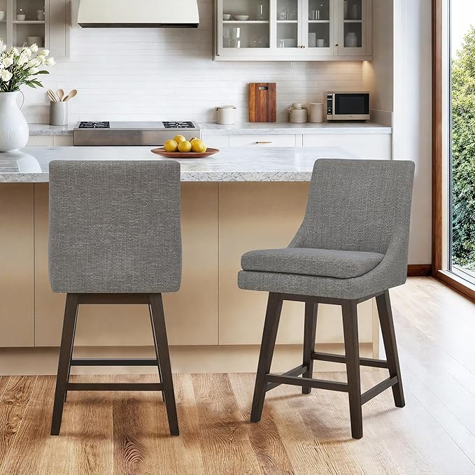 CHITA Counter Height Swivel Barstool, FSC Certified Upholstered Bar Stool, 26.8" H Seat Height, Fabric in Fog