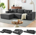109" Cloud Sectional Couch, Boneless Couches for Living Room, Modular Sectional Sofa with Deep Seat, L-Shape Couch with Chaise, Comfy Corduroy Fluffy Modern Modular Sofa, No Assembly Required,DarkGrey