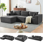 109" Cloud Sectional Couch, Boneless Couches for Living Room, Modular Sectional Sofa with Deep Seat, L-Shape Couch with Chaise, Comfy Corduroy Fluffy Modern Modular Sofa, No Assembly Required,DarkGrey