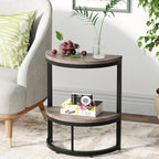 Tribesigns 2-Tier End Table Semi Circle, Small Half Round Side Table with Storage Shelf, Wood Accent Table Slim C Table for Sofa Couch, Living Room, Bedroom, Easy Assembly, Rustic Grey & Black