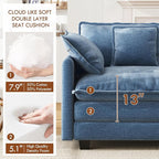 WorthFurni 77 Inch L Shape Cloud Sofa, Modular Sectional Couch with Ottoman, Comfy Chenille Deep Seat Loveseat with Pillow for Living Room Bedroom Apartment (Blue)