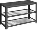 VASAGLE, 3-Tier Shoe Rack, Shelf Storage Bench with Metal Mesh Shelves and Seat, Free Standing Shoe Organizer for Entryway, 11.8 x 28.7 x 17.7 Inches, Ebony Black and Black ULBS073B06