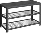 VASAGLE, 3-Tier Shoe Rack, Shelf Storage Bench with Metal Mesh Shelves and Seat, Free Standing Shoe Organizer for Entryway, 11.8 x 28.7 x 17.7 Inches, Ebony Black and Black ULBS073B06