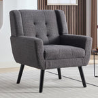 Dolonm Midcentury Modern Teddy Accent Chair with Arms, Upholstered Reading Side Chair Tufted Back Decorative Wingback Chair for Living Room Bedroom (Grey)