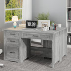 Vabches Farmhouse 47" Executive Desk with File Drawer, Wood Computer Desk with 3 Storage Drawers, Workstation for Home Office, Study, Writing(Grey)