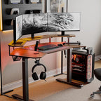 EUREKA ERGONOMIC Aero 55 Inch W Shaped Electric Standing Desk, Height Adjustable Computer Gaming Desk with LED Monitor Shelf, Mouse Pad, Headphone Hook, Cup Holder, Dark Walnut