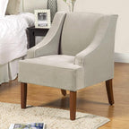 Mid Century Modern Accent Chair Wingback Living Room Chair Comfy Upholstered Scooped Armchair Fabric Side Chair with Wood Legs for Small Space, Bedroom, Apartment, Office, Waiting Room (Light Gray)