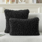 FUTEI Black Decorative Throw Pillow Covers 18x18 Inch Set of 2,Soft Fluffy Faux Wool Fur Boucle Textured Cushion Case,Modern Home Decor for Couch Bed Living Room Office