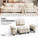 PHI VILLA Cloud Modular Couches Sets, 157.5" Long Sectional Sofa with Upholstered Deep Seat, 4-Seater Couches for Living Room, Chenille Corduroy Dual Fabric, Beige