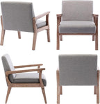 HNY Mid Century Modern Accent Chairs Set of 2 with Wood Frames, Linen Upholstered Living Room Arm Chairs for Living Room, Bedroom, Grey