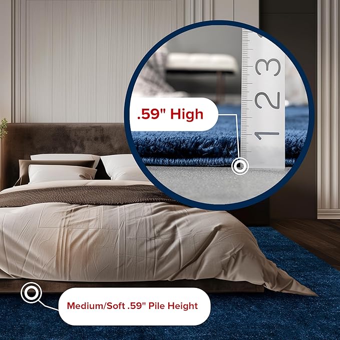 nuLOOM 2' x 6' Cozy Plush Area Rug, Machine Washable, Non-Slip, Soft Fluffy Shag Carpet for Living Room Bedroom Kids Room Nursery Home Decor, Loni Navy