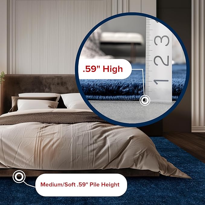 nuLOOM 4' Square Cozy Plush Area Rug, Machine Washable, Non-Slip, Soft Fluffy Shag Carpet for Living Room Bedroom Kids Room Nursery Home Decor, Loni Navy