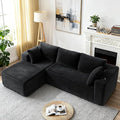 106" Cloud Couch Corduroy Modular Sectional Sofa L-Shape Boneless Couch with Wide Armrests and Cup Holders for Living Room Bedroom, No Assembly Required (Black)