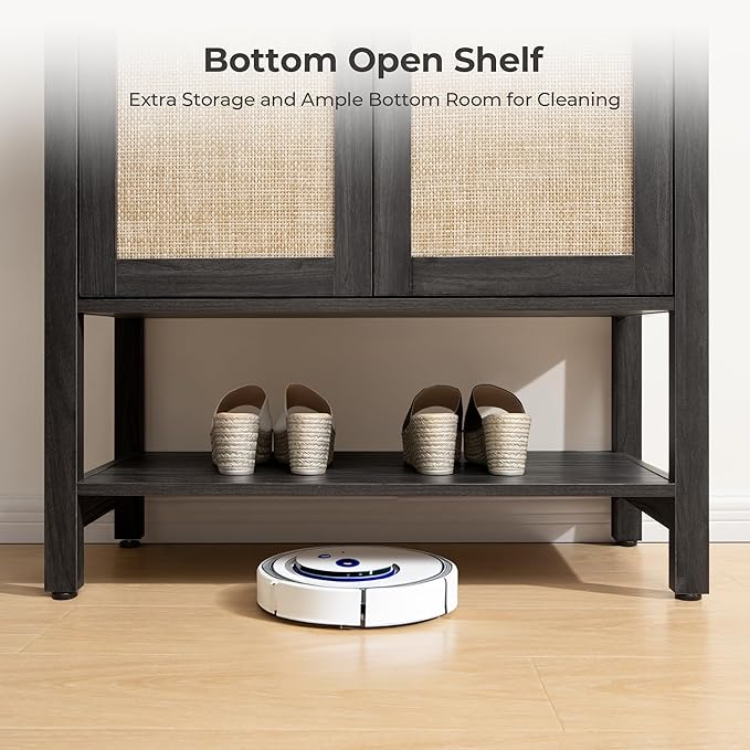 SICOTAS Shoe Storage Cabinet for Entryway - 5 Tier Rattan Entry Shoe Organizer Cabinet with Shelves & Doors, 2 Pieces Farmhouse Boho Tall Shoe Rack for Hallway, Living Room, Closet (Obsidian)