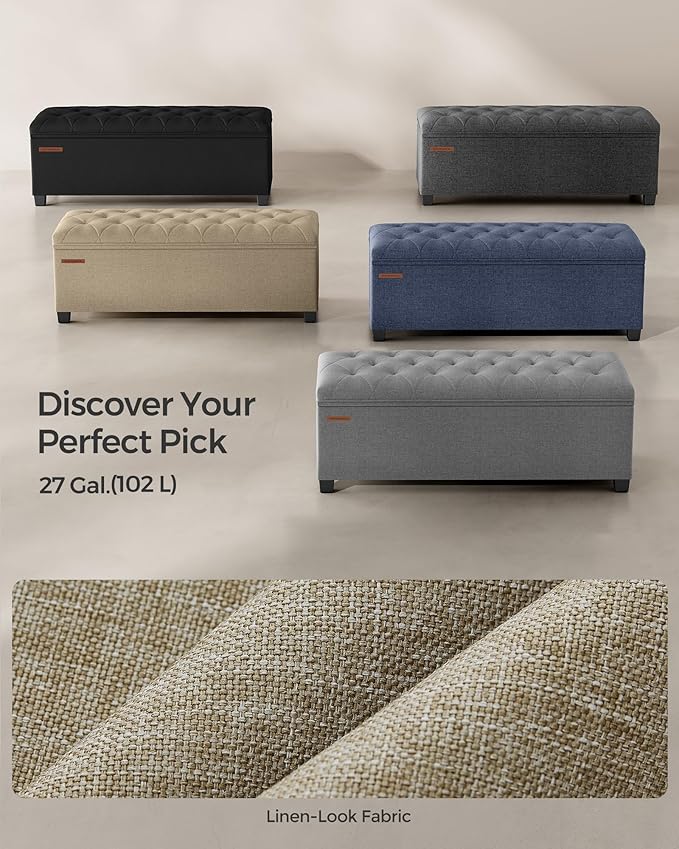 SONGMICS Storage Ottoman Bench, Foot Rest with Legs, 15.7 x 43.3 x 15.7 Inches, End of Bed Bench, Storage Chest, Load up to 660 lb, for Living Room, Bedroom, Entryway, Camel Brown ULSF088R01