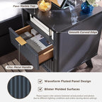 T4TREAM Fluted Nightstand Set of 2 with Charging Station, 18" Modern SideTable with Faux Marble Top, 2 Drawer End Table w/Storage, Bedside Table for Bedroom, Living Room, Curved Profile, Dark Grey