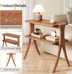 Tribesigns Walnut Side Table Set of 2, Narrow End Table with 2-Tier Storage Shelf and Solid Wood Legs, Slim Modern Bedside Table Nightstand for Living Room, Bedroom, Small Spaces (2)