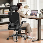 Ergonomic Office Chair, High Back Mesh Desk Chair with Lumbar Support, Flip-up Armrests, Adjustable Headrest, Computer Gaming Chairs for Long Hours, Black