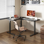 L-Shaped Standing Desk, 63 x 47 Inches Height Adjustable Desk, Sit and Stand up for Work Office Home, Ergonomic Rising Computer Table for Home Office with Splice Board, Black
