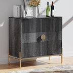 Fluted Sideboard Buffet Cabinet, Modern Credenza with Metal Gold Legs, Wood Accent Sideboard with Storage for Living Room, Dining Room, Kitchen, Entryway(Darkgrey)