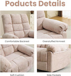 Oversized Swivel Rocker Recliner with Massage and Heat, 26" Extra Wide Manual Recliner for Adults & Big Man, Overstuffed Rocking Chair with High Back for Living Room, Beige Chenille