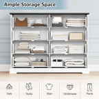 8 Drawer Dresser for Bedroom, 53" Wide Wooden Chest of Drawers, Rustic Farmhouse Dresser with Large Drawers & Metal Handles, Modern Storage Organizer for Closet, Living Room, Hallway, White
