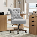 Home Office Adjustable Height Swivel Chair With Wheels - Linen Fabric Upholstered Computer Desk With Wooden Legs - Comfortable Armless for Study Studio (Light Grey)