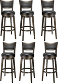PrimeZone Swivel Bar Stools Set of 6, 32 Inch Tall Bar Height Barstools, Black Faux Leather Bar Stool with High Backrest & Solid Wood Legs & Wrap-Around Footrest, Counter Stools for Pub