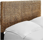 Headboard Coastal Design Handwoven Seagrass Matte Black Feet Rustic Decor Queen