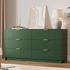 Green 6 Drawer Dresser for Bedroom, 55" Wide Modern Chest of Drawers with Gold Metal Handles, Fluted Wood TV Stand for Living Room, Hallway