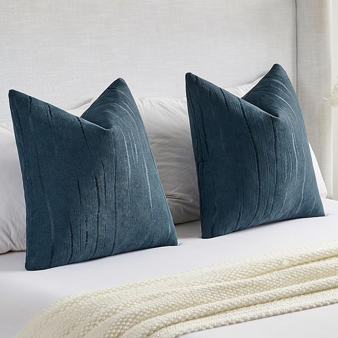 FUTEI Navy Blue Chenille Decorative Throw Pillow Covers 22x22 Inch Set of 2,Soft Embossed Striped Textured Cushion Case,Modern Home Decor for Couch Bed Living Room