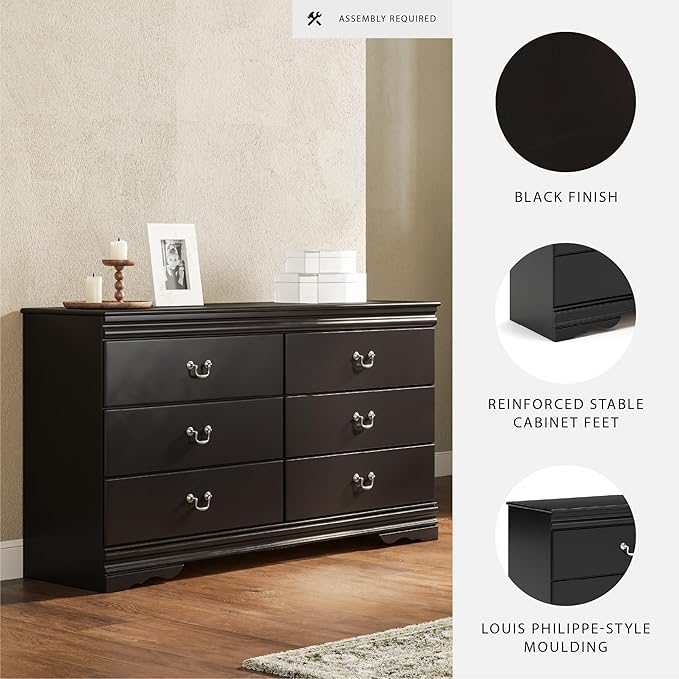 Signature Design by Ashley Huey Vineyard Classic 6 Drawer Dresser, BLack