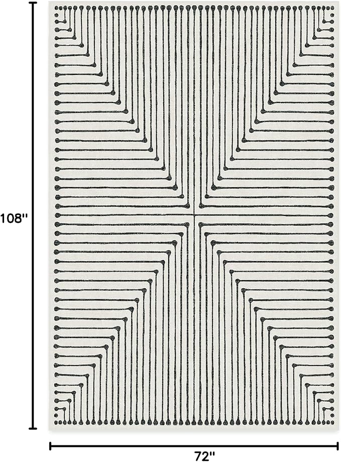RUGGABLE x Jonathan Adler Machine Washable Modern Area Rug – Inkdrop Black & Ivory 6x9, Stain-Resistant, Non-Slip – Medium Rugs for Living Room, Bedroom, Hallway, Entryway & Office–with Standard Pad