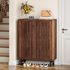 Tribesigns 6-Tier Farmhouse Shoe Cabinet with Shutter Doors, Wooden Shoe Organizer Rack with Adjustable Shelves, Modern Large Hidden Storage Furniture for Entryway, Hallway (Black&Brown)