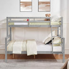 Softa Twin Over Full Bunk Bed with Thick Posts,Wooden Bunk Bed with High Guardrail and Ladder for Kids, Teens, Dorm Rooms, and Guest Rooms,No Box Spring Needed,Grey