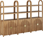 BELLEZE Book Shelf 72" Tall Arched Bookcase with Storage, 5 Tier Mid Century Modern Fluted Bookshelf with Doors, Modular Bookshelves for Living Room Office Library, Set of 3 (Caramel Brown)